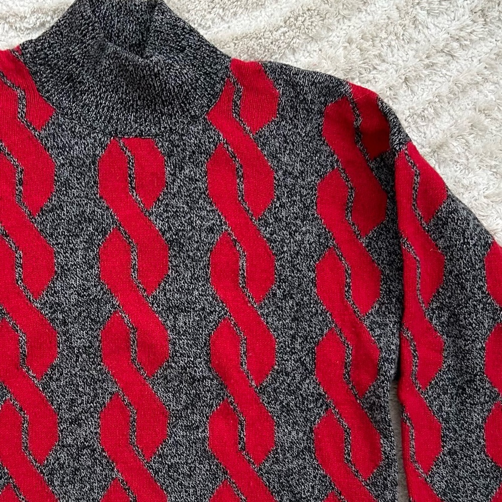 Vtg United Colors Of Benetton Red and Gray Turtleneck Sweater/Unisex